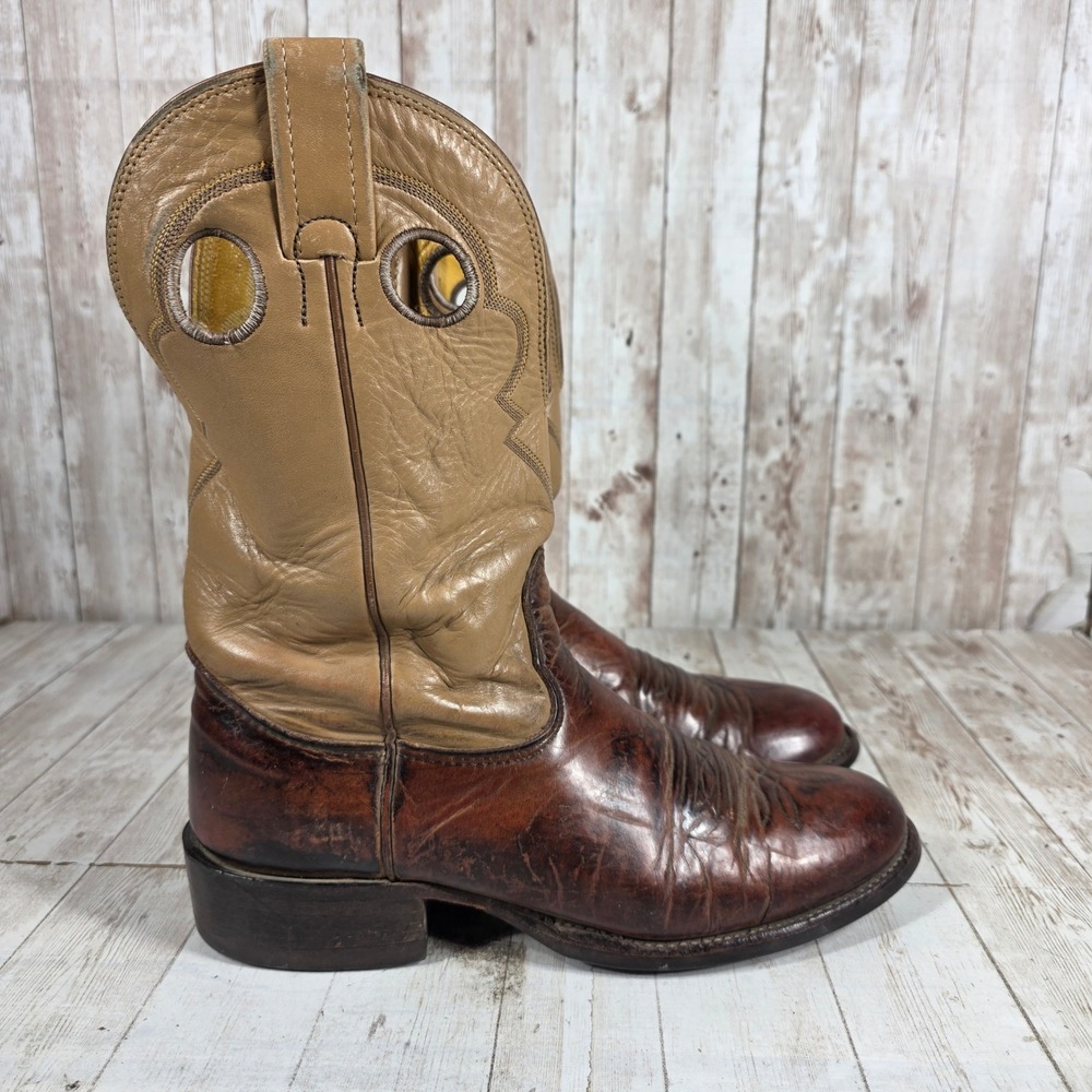 Nocona Womens Brown Tan Leather Western Cowboy Boots Vibram Sole USA Made 8